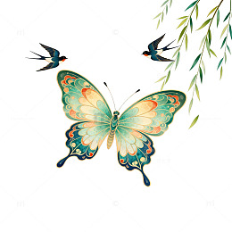 春天自然风景蝴蝶燕子插图