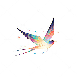 彩虹色飞翔小鸟艺术图案