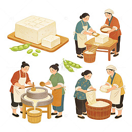 传统豆腐制作手绘插画素材
