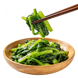 青菜炒木碗筷中夹