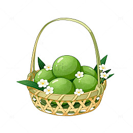 卡通青果竹篮插画素材