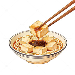 筷子夹豆腐块面条插画
