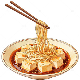 卡通面条豆腐美食插画