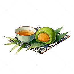 水彩青团茶点插画设计素材