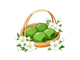 卡通风篮子青梅插画素材