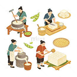 传统豆腐制作工艺插画
