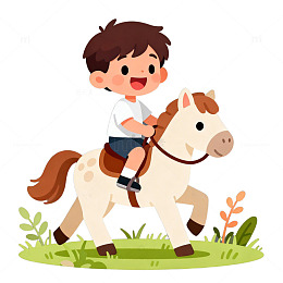 卡通男孩骑马图