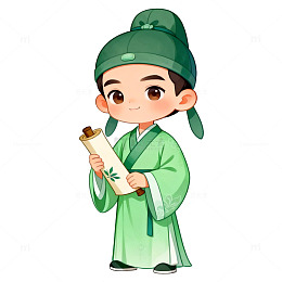 卡通古风书生卷轴插画素材