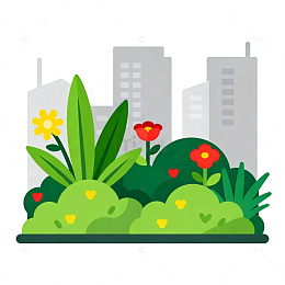 卡通城市花园插画素材