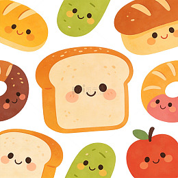 可爱卡通面包水果插画设计素材