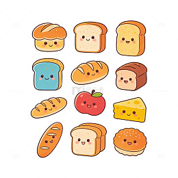 卡通面包甜点插画设计元素