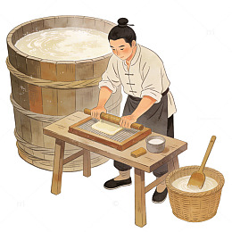 古风水磨面粉制作场景插画