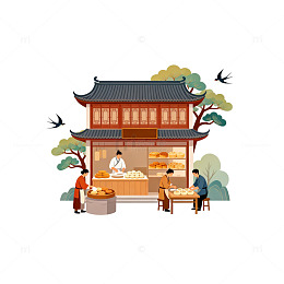 古风糕点店插画设计