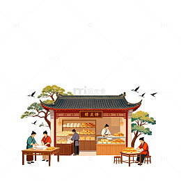 传统中式糕点店插画