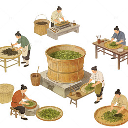 传统茶叶制作工艺插画