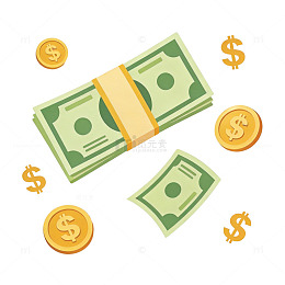 卡通美元纸币和硬币插画