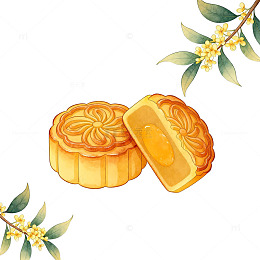 水彩风中秋节月饼插画