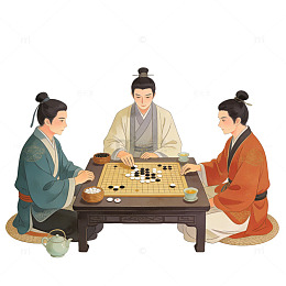 古风围棋对弈插画素材