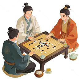 古风围棋对弈插画
