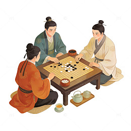 古风围棋对弈插画