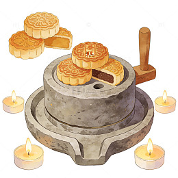 传统石磨月饼插画素材
