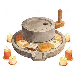 石磨月饼传统文化插画