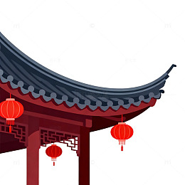 中式建筑红灯笼插画