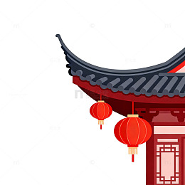 中国传统建筑红灯笼插画