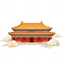 传统中国风宫殿建筑矢量插画