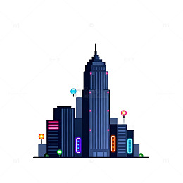 像素风城市高楼建筑插画