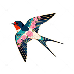 樱花燕子插画素材