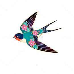 燕子樱花图案插画设计元素