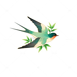 插画风燕子绿枝图案设计元素