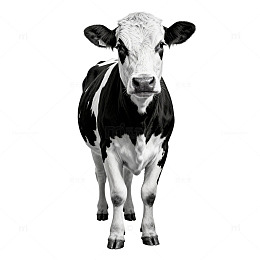 黑白插画奶牛动物形象设计素材