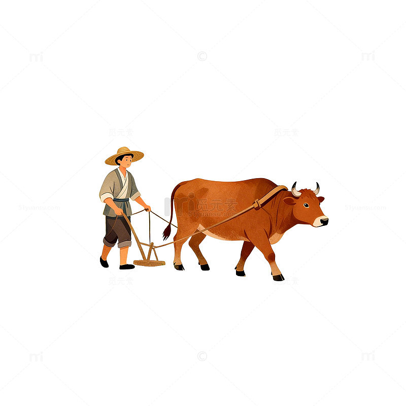 农耕田园风光插画素材