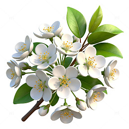 插画风格白色花朵枝叶素材