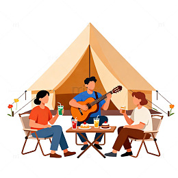 露营野餐吉他聚会插画