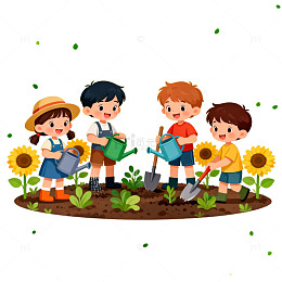 卡通儿童园艺插画