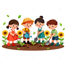 卡通儿童种植插画