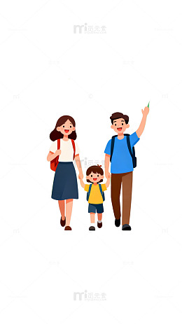 家庭散步卡通插画