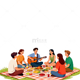 户外野餐聚会卡通插画
