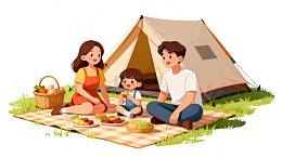 野餐家庭卡通插画