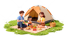 卡通野餐家庭露营插画
