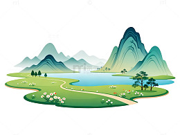 山水风景插画矢量图