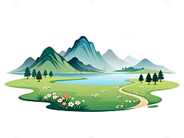山水风景插画平面设计矢量图