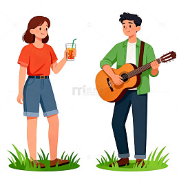 卡通风格年轻人休闲娱乐插画