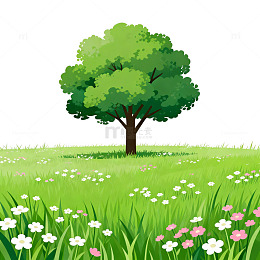 卡通风草地树木插画