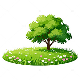 卡通风格草地树木插画
