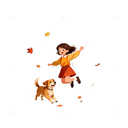 卡通女孩秋天玩耍插图