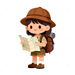 卡通探险小女孩矢量插画